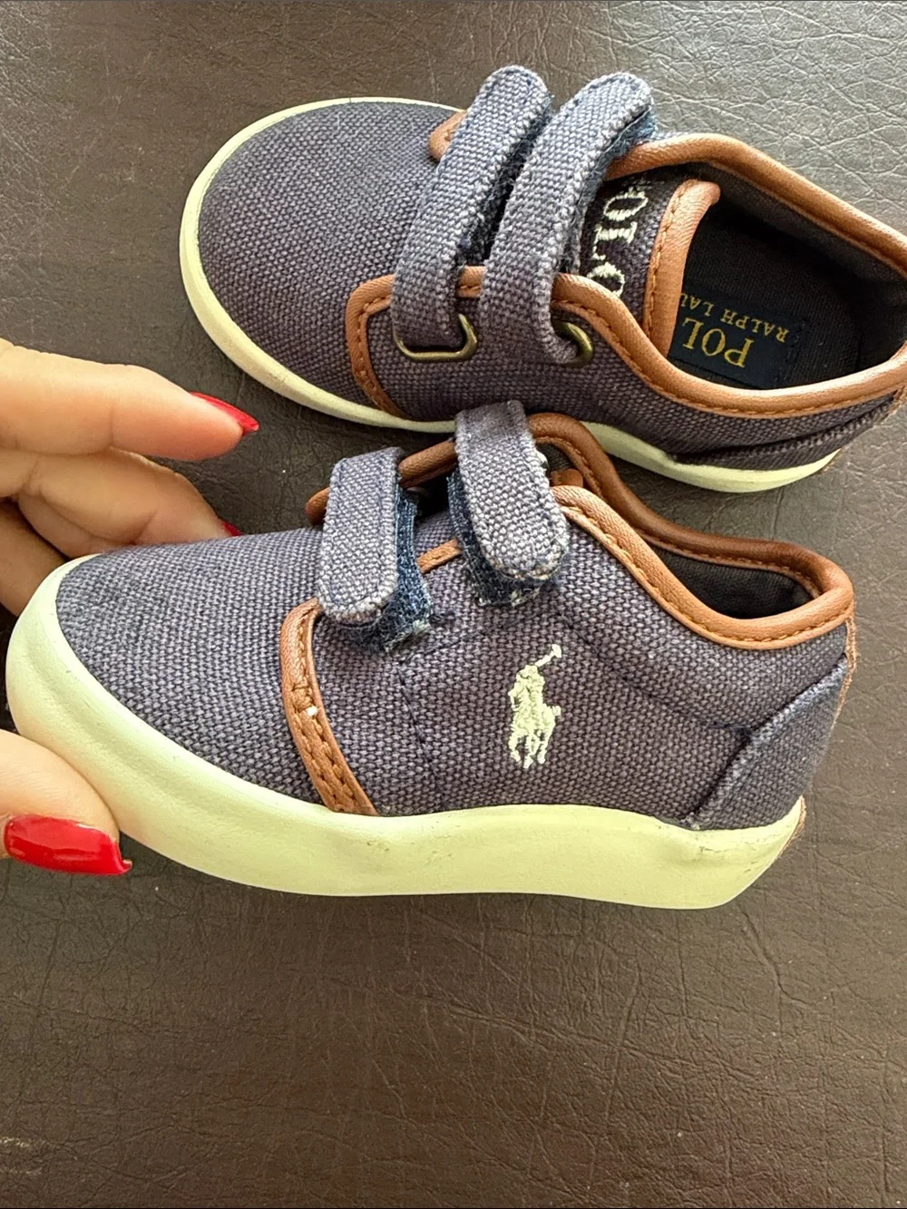 Polo by Ralph Lauren Toddler Navy Canvas Velcro Sneakers with White Soles NIB